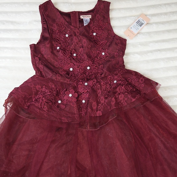 NANNETTE LEPORE NEW Girls L 14 BURGUNDY Sleeveless Floral Dress NWT - Picture 7 of 9